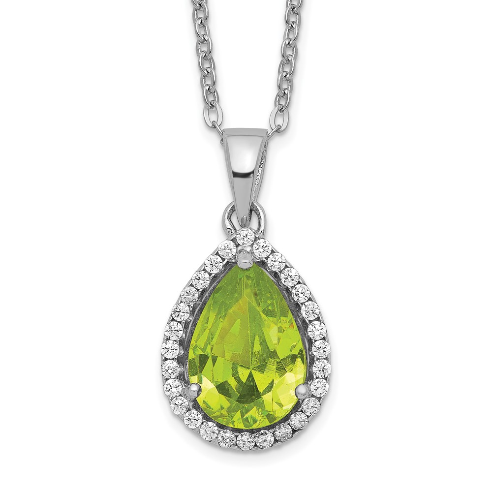 Sterling Silver Rhodium Simulated Peridot August Birthstone Cz Necklace 162$